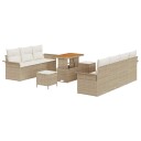 10 Dels Hagesofa Set med Puter Beige Polyrotting Acacia