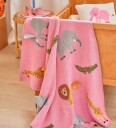 Rice Knitted Baby Blanket with Animals and 3D Details Pink