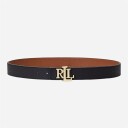 Ralph Lauren Logo Reversible Pebbled Leather Belt Black/Lauren Tan
