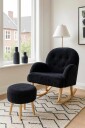 Ørelappstol  og puffesett 2 deler Atelier Del Sofa Dugmeli 80 x 85 x 65 cm Svart  