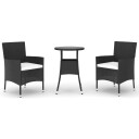 vidaXL Hagebistrosett med puter 3 deler svart polyrotting