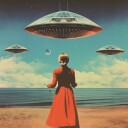 UFO Skies Collage Art Plakat Plakat / 30x30cm