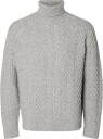 Selected Slmland Ls Knit Cable Roll Neck   LIGHT GREY MELANGE   XXL