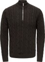 ONLY & SONS Onskim Ls Cabel 1/2 Zip High Neck Reg   COFFEE BEAN   M