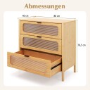 Bambus skjenk med 3 skuffer – Glassfronter 80x40x78,5 cm