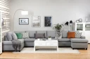 Crazy 6 seters Venstrevendt U formet XX Large Sofa med Divan og Sjeselong i Stoff   Grå