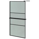 Dusjvegg med hylle svart 100x195 cm ESG-glass og aluminium