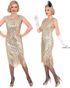 Deluxe Roaring 20's Gatsby Flapper Sølvfarget og Kremhvit Flapperkjole til Dame XX-Large Voksenkostyme 15520