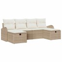  6-delt Hage Sofa Sett med Puter Beige Poly Rott