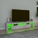  TV-benk med LED-lys betonggrå 200 x 36,5 x 40 cm