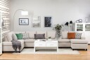 Crazy 6 seters Venstrevendt U formet XX Large Sofa med Divan og Sjeselong i Stoff   Beige