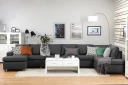 Crazy 6 seters Høyrevendt U formet XX Large Sofa med Divan og Sjeselong i Stoff   Mørk grå