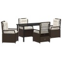  5 Delt Hage Spisebord Sett Brun Poly Rattan