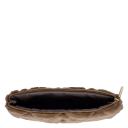 DARK Faux Fur Quilted Small Pouch Warm Taupe