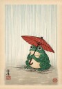 Japanese Frog with Umbrella Poster Woodblock Art Print Plakat Plakat / 30x40cm