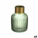 Gift Decor Vase Striper Grønn Gyllen Glass 12 X 18 X 12 Cm (6 Enheter)