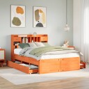  Seng med bokhylle uten madrass voksbrun 150x200 cm heltre furu 8721158383983