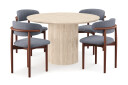 Scandinavian Choice Uppveda Rundt Spisebord 130 cm med travertin look med 4 stk Jaiveer Spisestoler Beige
