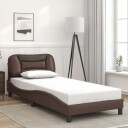  Sengeramme med LED-lys brun 90x200 cm kunstig lær 8721012356238