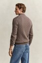 Gant Cable Knit Half Zip Sweater   Brown   XXL