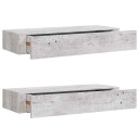  Veggmonterte skuffehyller 2 stk betonggrå 60x23,5x10 cm MDF