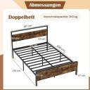 Industriell sengeramme i metall med sengegavl i tre – 200x140 cm
