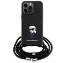 Karl Lagerfeld Karl & Choupette Saffiano Monogram Crossbody-etui til iPhone 15 Pro Max - Svart