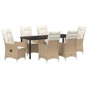  7-delt hagemøbelsett med puter beige poly rattan
