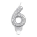 Kakelys Tall Glitter Sølv   Tallet 6