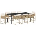  9 Delt Hagemøbel Sett med Puter Beige Poly Rattan