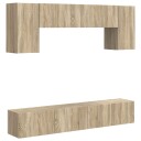  TV benksett Veggmontert 4 pcs Sonoma eik Konstruert tre