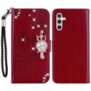 Samsung Galaxy A54 5G Ugle Rhinestone Lommebok-deksel Rød