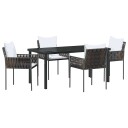  5-delt hage spisebordsett med puter brun poly rattan