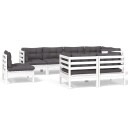 vidaXL Hagesofagruppe med puter 8 deler hvit heltre furu