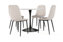 Basic Home Severo Spisebord 100 cm Rundt Svart base + 4 stk Naira stol beige med svarte ben   Hvit/Svart/Beige