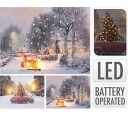 Julebilde med ledlys - Bil med juletre på tak - 40x30 cm