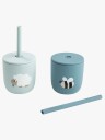 Done by Deer Silicone Straw Cup 2 Pack Tiny Farm Blue   Blue   CUP:Ø 7X H 7CM.STRAW:13.5CM