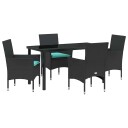vidaXL Bord  og stolsett med pute 5 pcs Svart PE Rattan