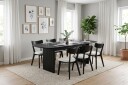 Alma spisegruppe 220 cm rektangulær i svart med 6 Amelia spisestoler med pute   Svart/beige