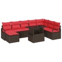 vidaXL Hagesofa Set 9 stk. Brun og rød polyrotting