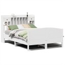  Seng med bokhylle uten madrass hvit 140x200 cm heltre furu 8721158619310