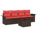 vidaXL Hagesofa Set med pute 5 pcs Beige og Rød polyrotting