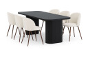 Bark Kopparbo Spisebord 200 cm med 6 Greya Spisestoler med armlener   Svart / Hvit Bouclé / Metallben Valnøtt