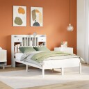  Seng med bokhylle uten madrass hvit 135x190 cm heltre furu 8721158604040