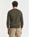 Gant Kabelstrikket genser i bomull med rund hals KHAKI GREEN MELANGE L