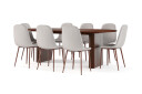 Bark Noira Ovalt Spisebord 220 cm Valnøtt + 8 Nibe stol beige med valnøttben   Brun/Beige