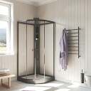 Macro Design Flow Semi Dusjkabinett Innfelt Blandebatteri Svart - med Klarglass Frontvegg Matt / 81x91cm Hvit