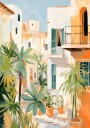 Sunlit Courtyard Mediterranean terrace Plakat Plakat / 40x50cm