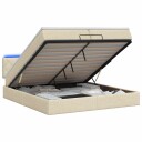 vidaXL Ottoman Seng med Madrass og LED Krem 200 x 200 cm Stoff