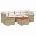  7-delers hagesofa-sett med puter i beige laget av polyroddacacia.